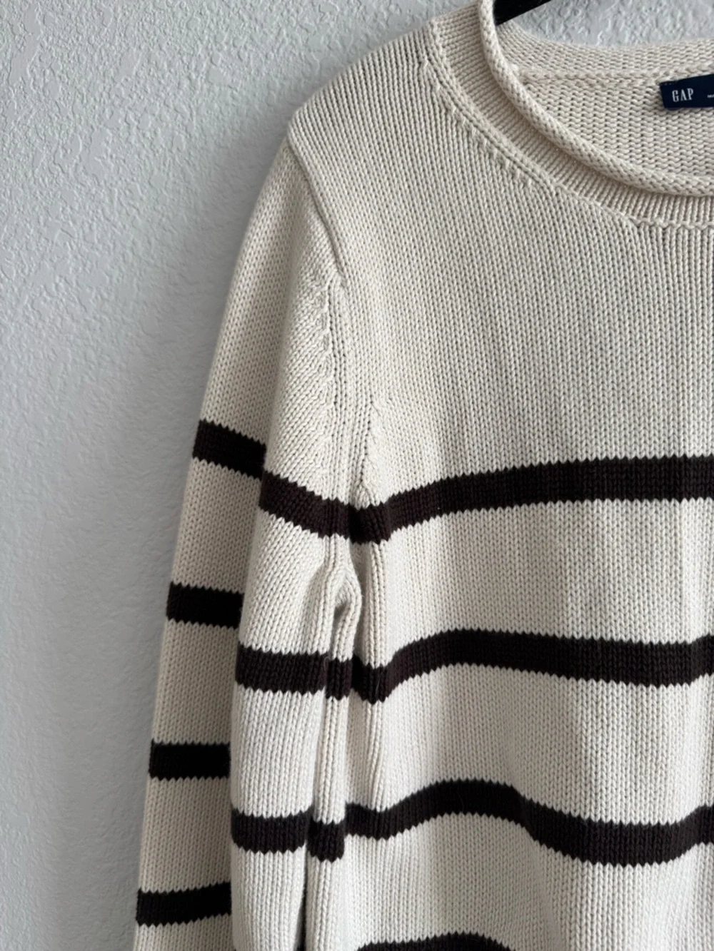 GAP Brown and Cream Striped roll neck Sweater Medium Cotton - Picture 2 of 4